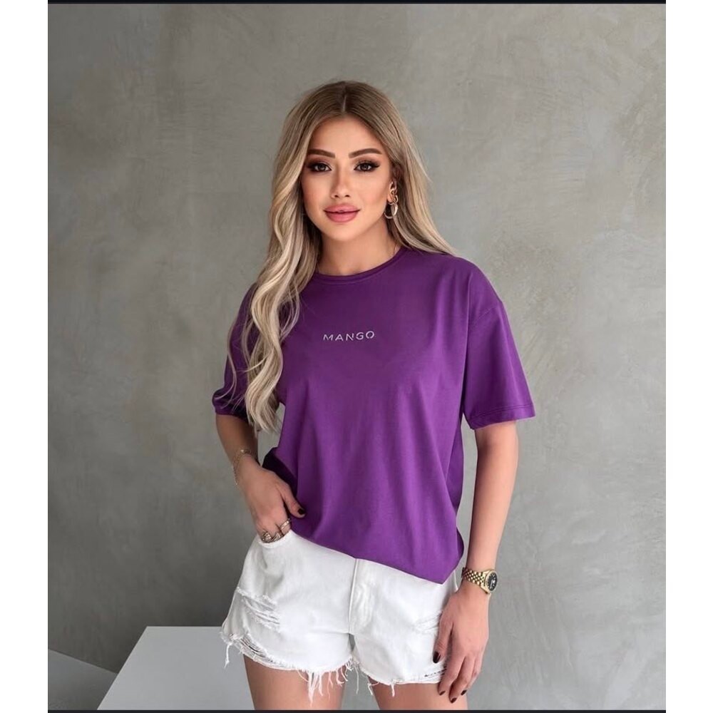 Mor MANGO orj baskili basic tisört