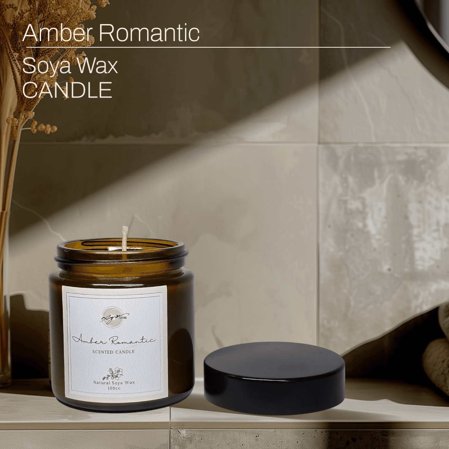 Doğal Soya Wax Amber Esanslı El Yapımı Mum – 100cc