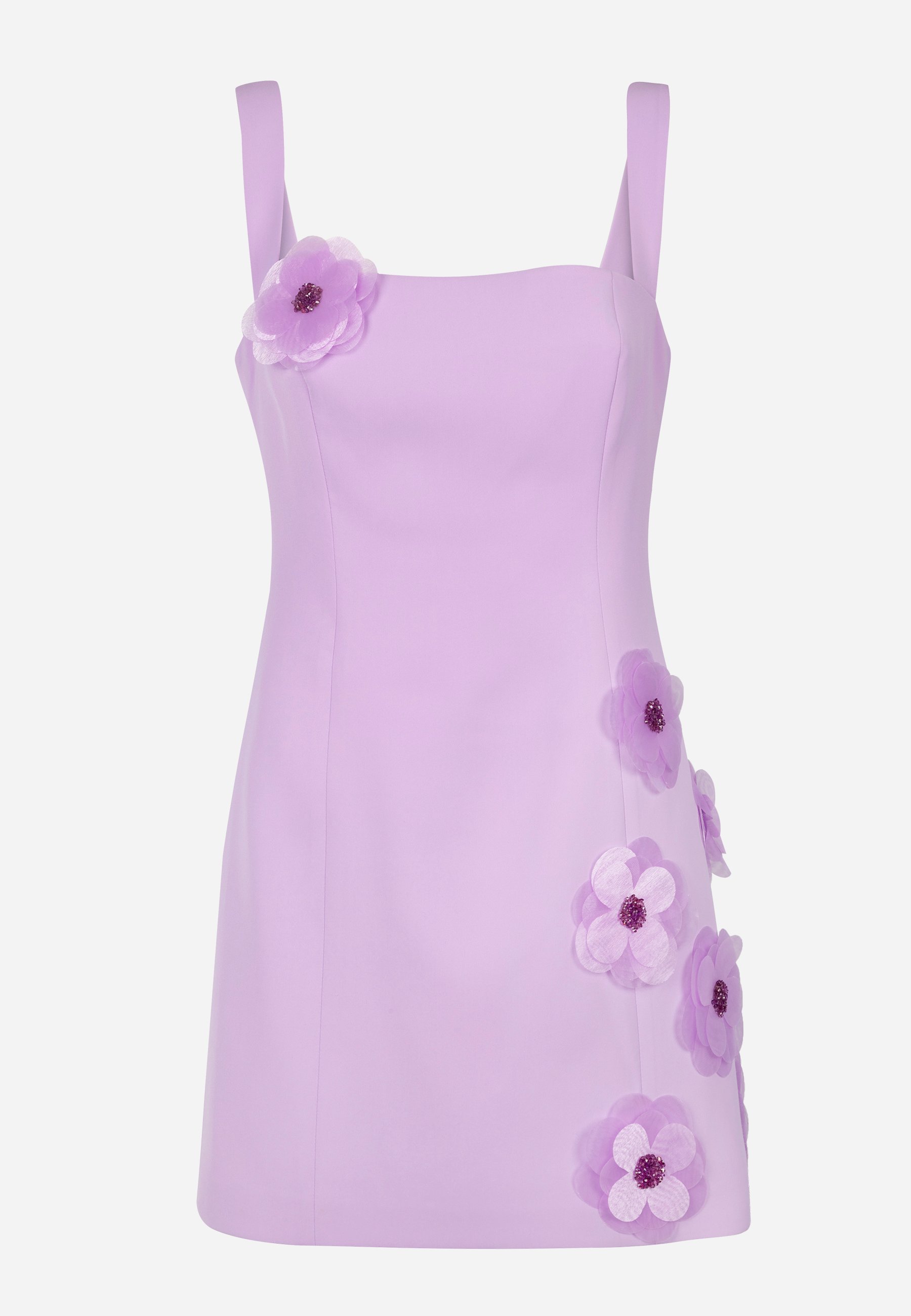 Aster - Square Neck Mini Dress with Lilac Flower Details