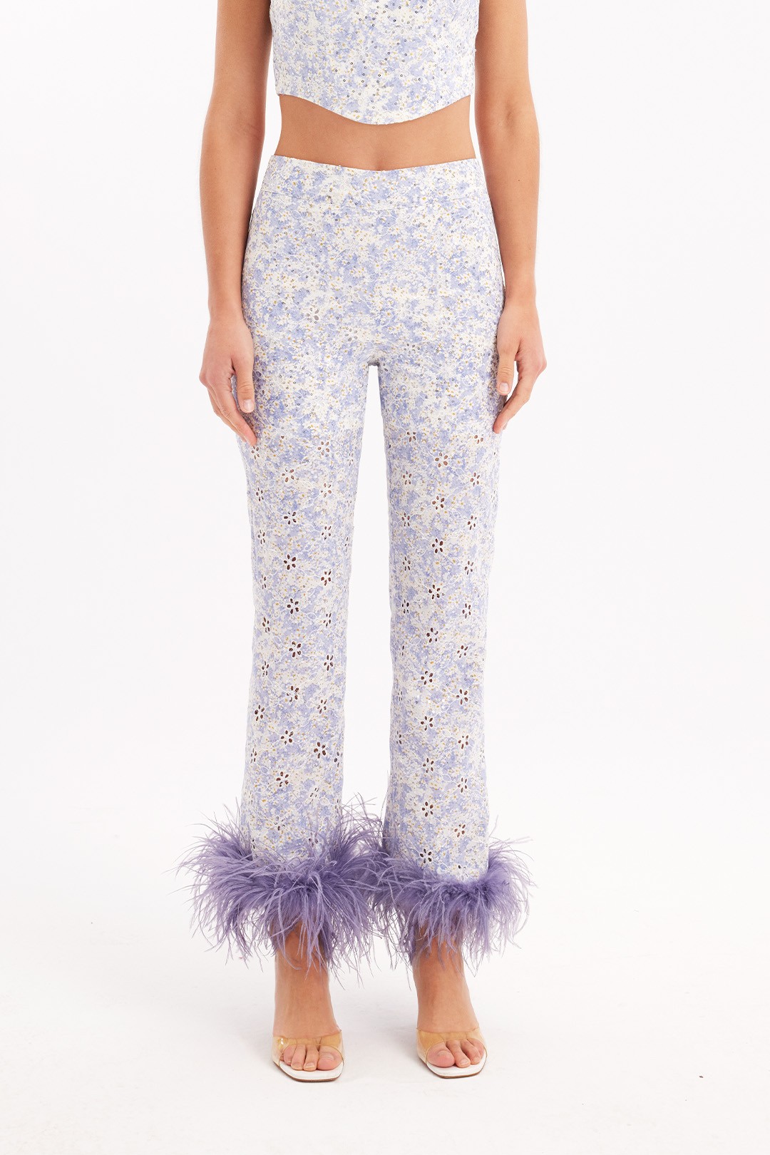 Lavander - Trousers with Feather Trim