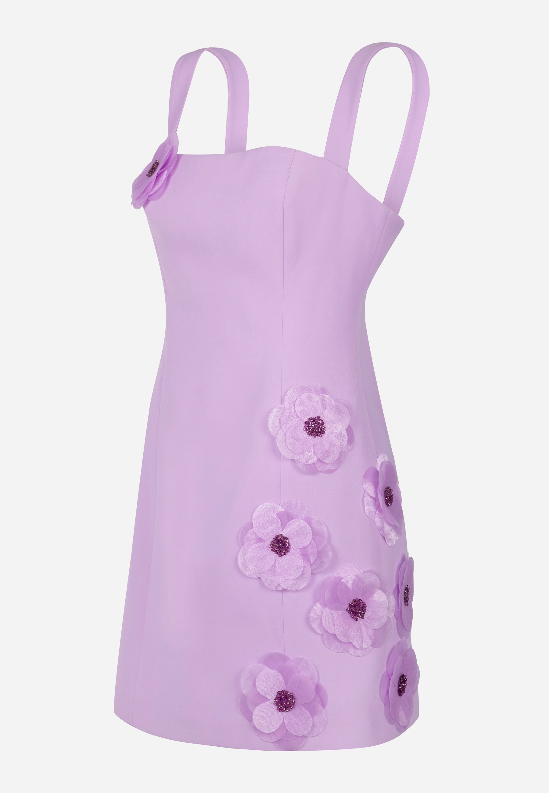 Aster - Square Neck Mini Dress with Lilac Flower Details