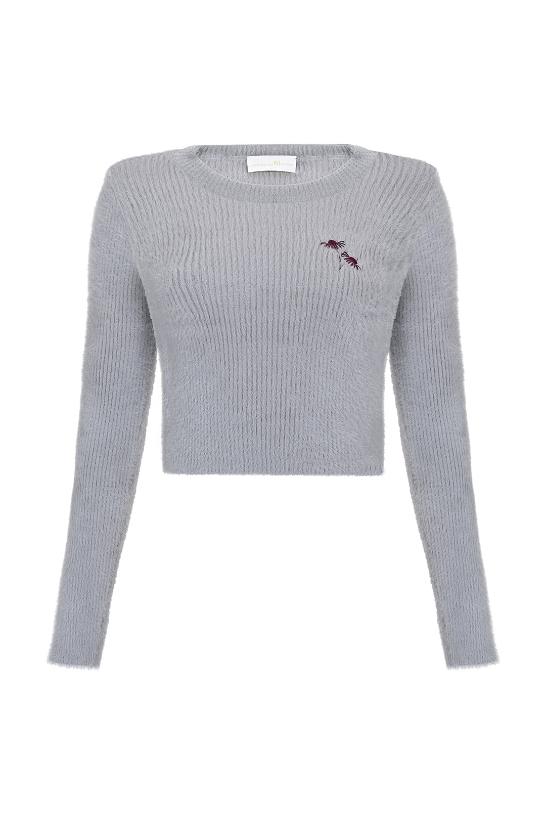 Calluna - Tüylü Nakışlı Crop Kazak