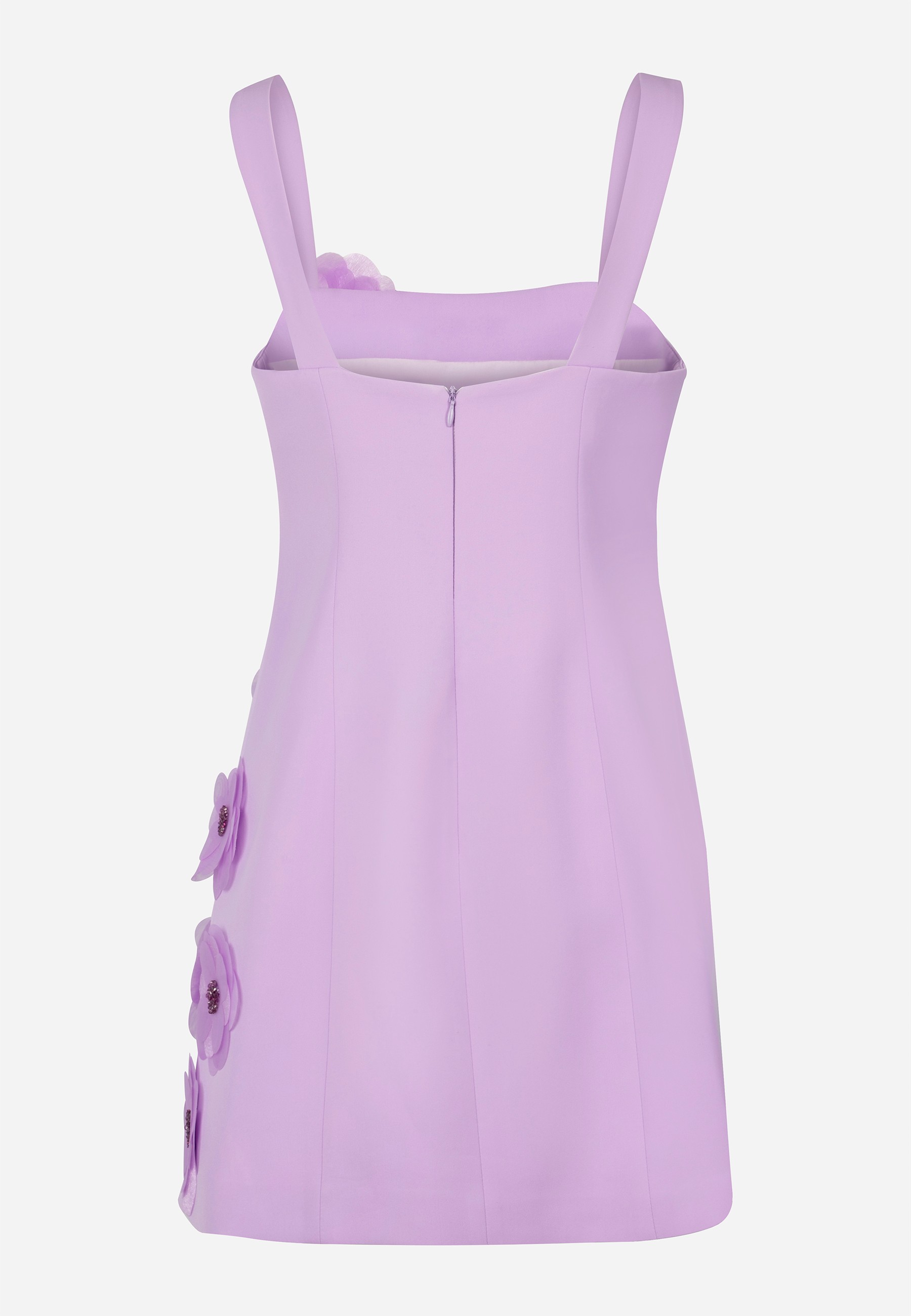 Aster - Square Neck Mini Dress with Lilac Flower Details