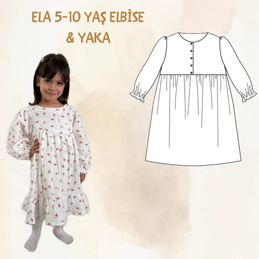 ELA ÇOCUK ELBİSE&YAKA KALIBI (5-10 YAŞ)