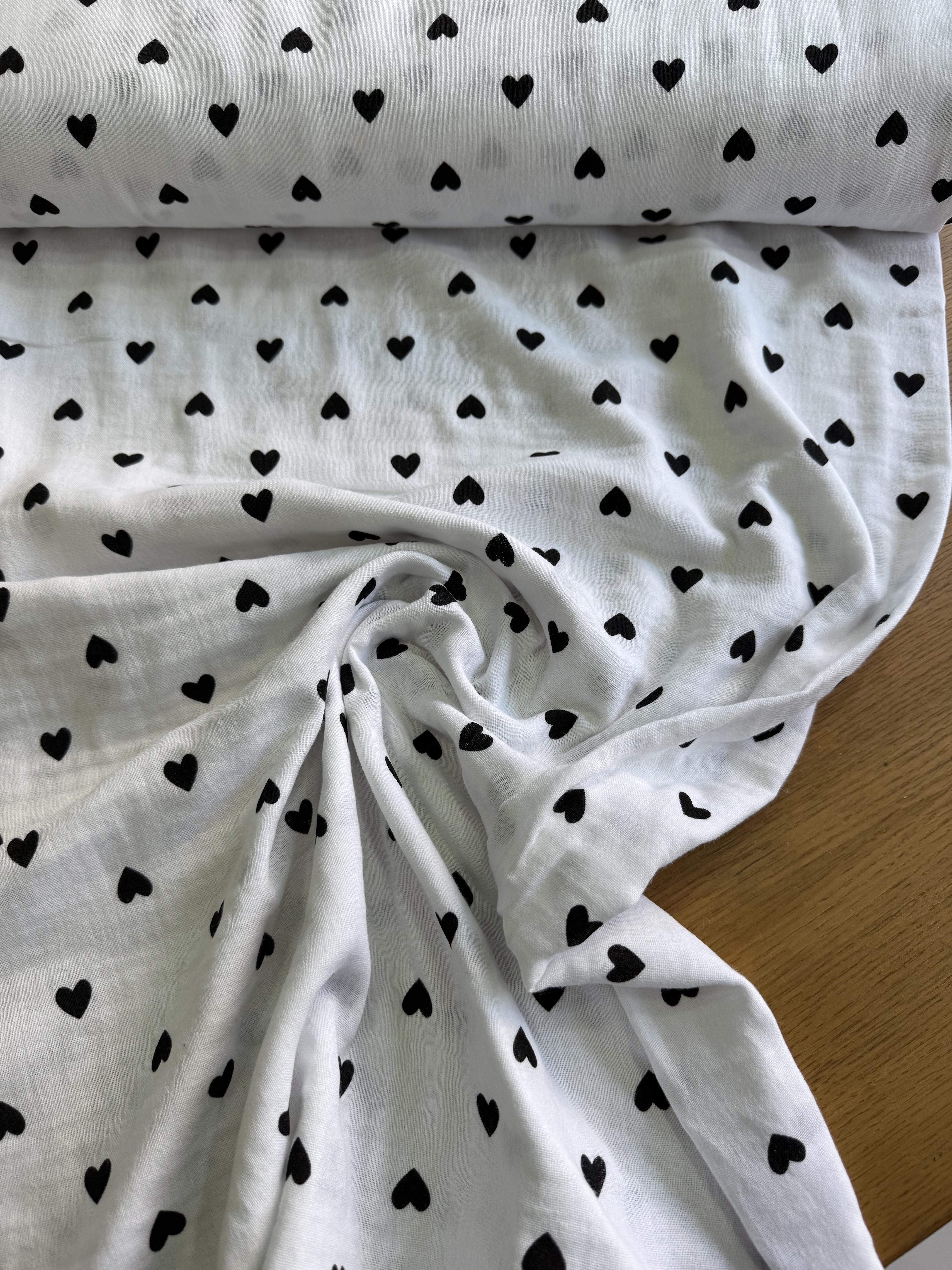 SİYAH KALP MUSLİN-ÇİFT KAT