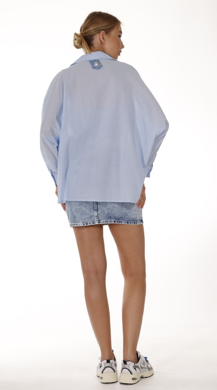 Denim Cep Detaylı Oversize Gömlek