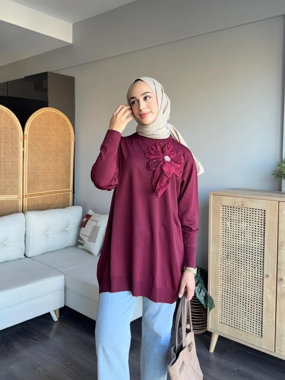 Zambak Merserize Tunik - Bordo