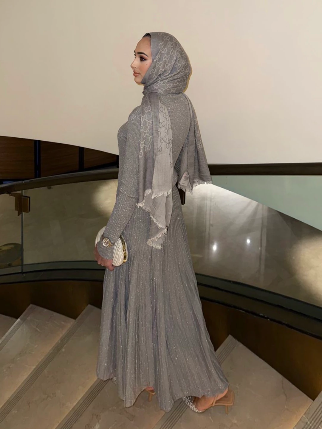 Simli Triko Elbise - Silver