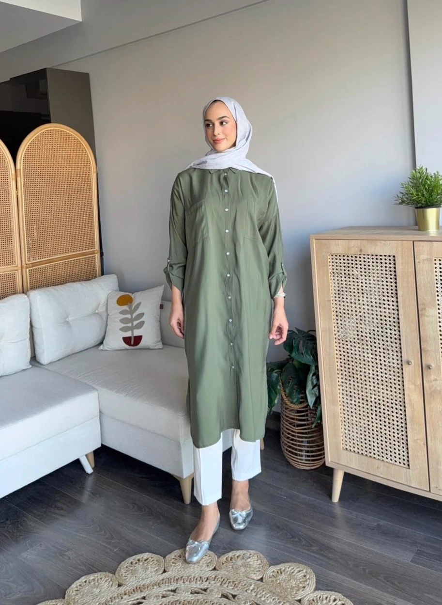 Uzun Modal Gömlek - Haki