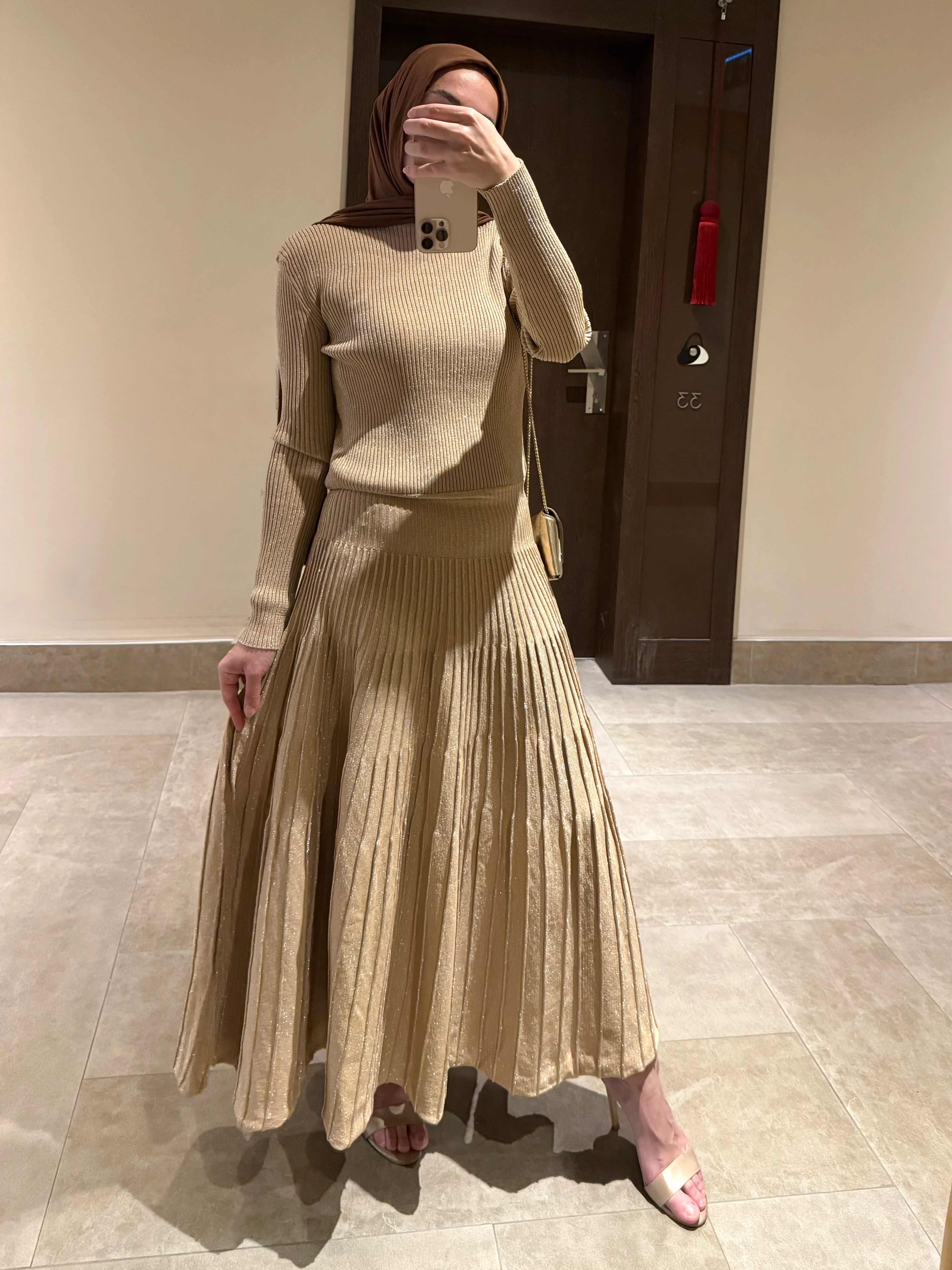 Simli Triko Elbise - Gold