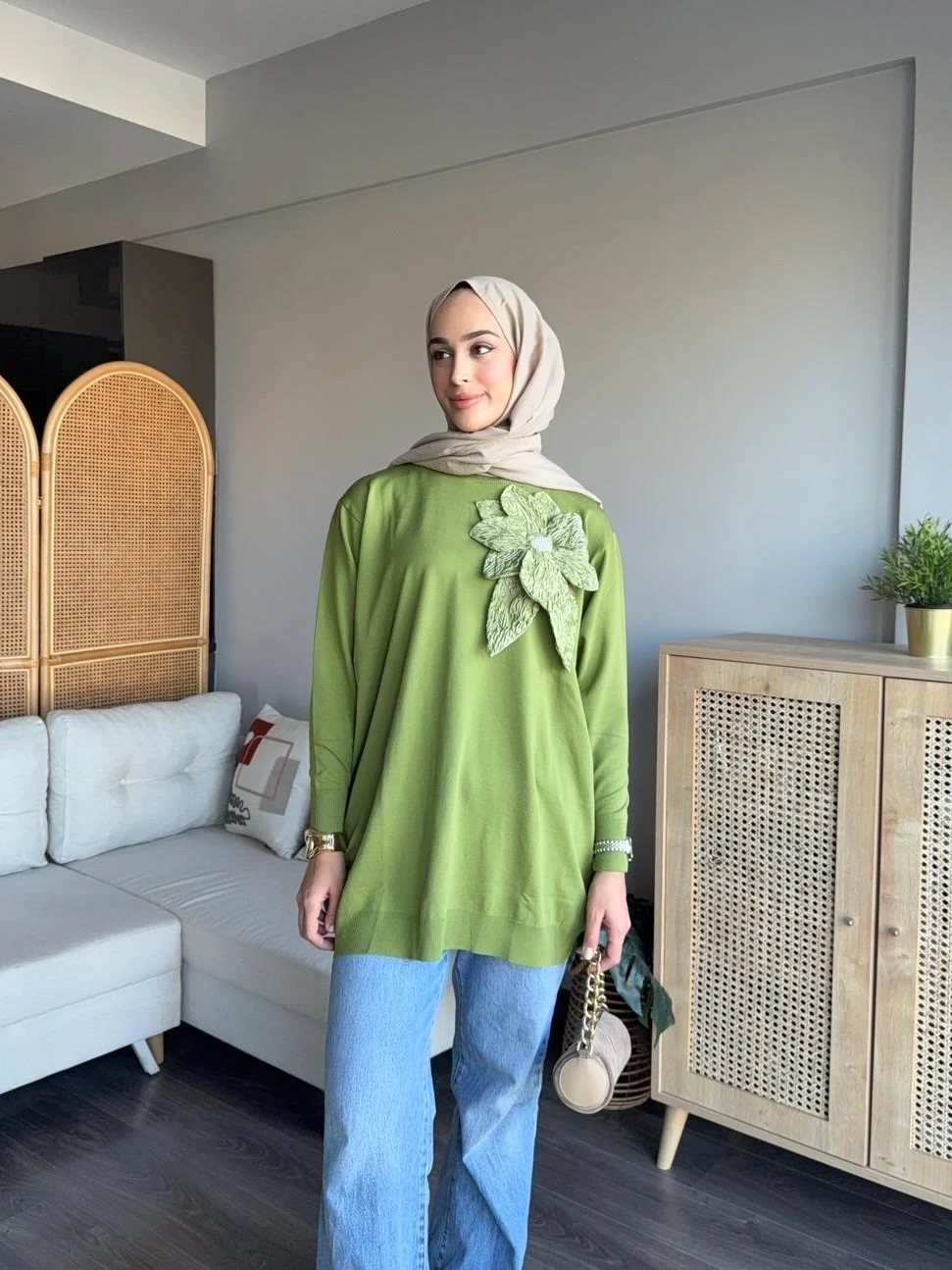 Zambak Merserize Tunik - yeşil