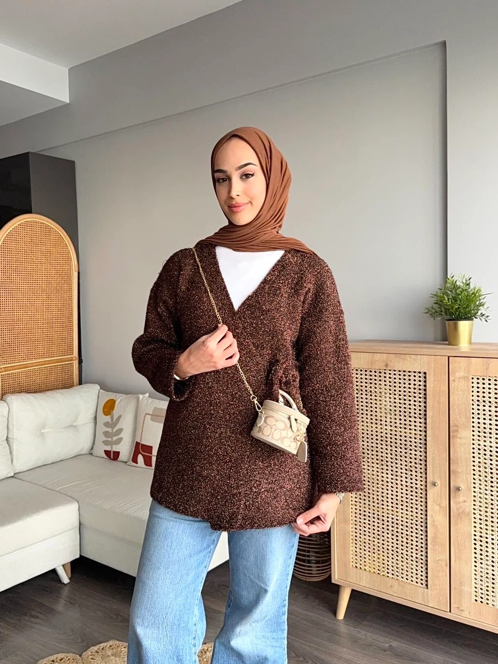 Simli Tiriko Kimono - Kahve