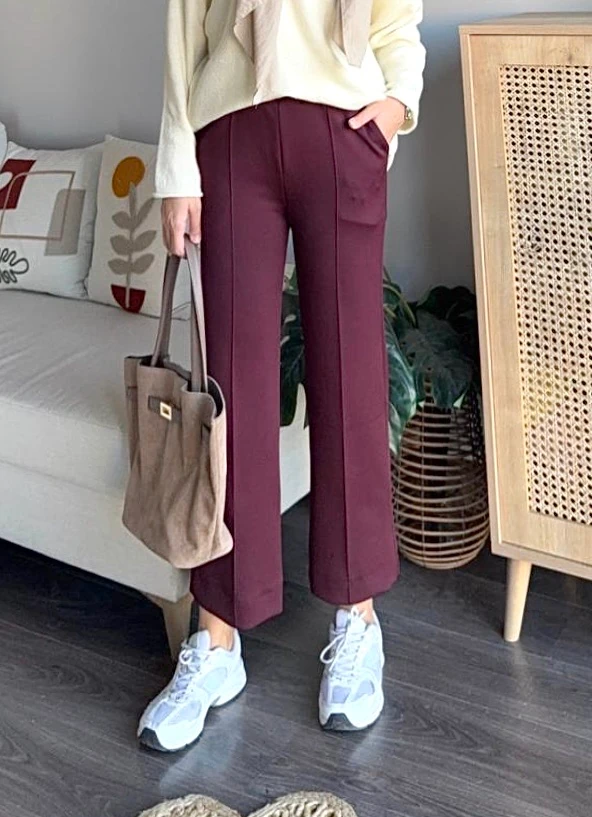 Dikişli Scuba Pantolon - Bordo