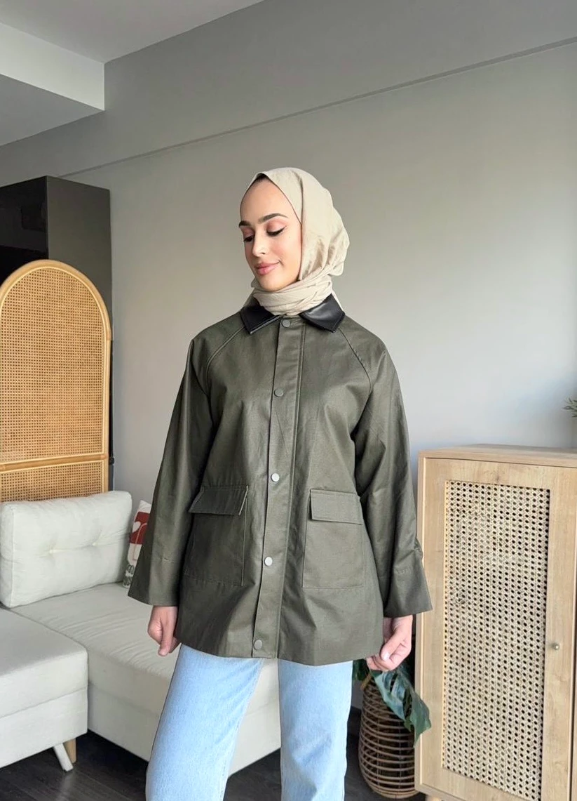 Deri Yaka Mont - Haki