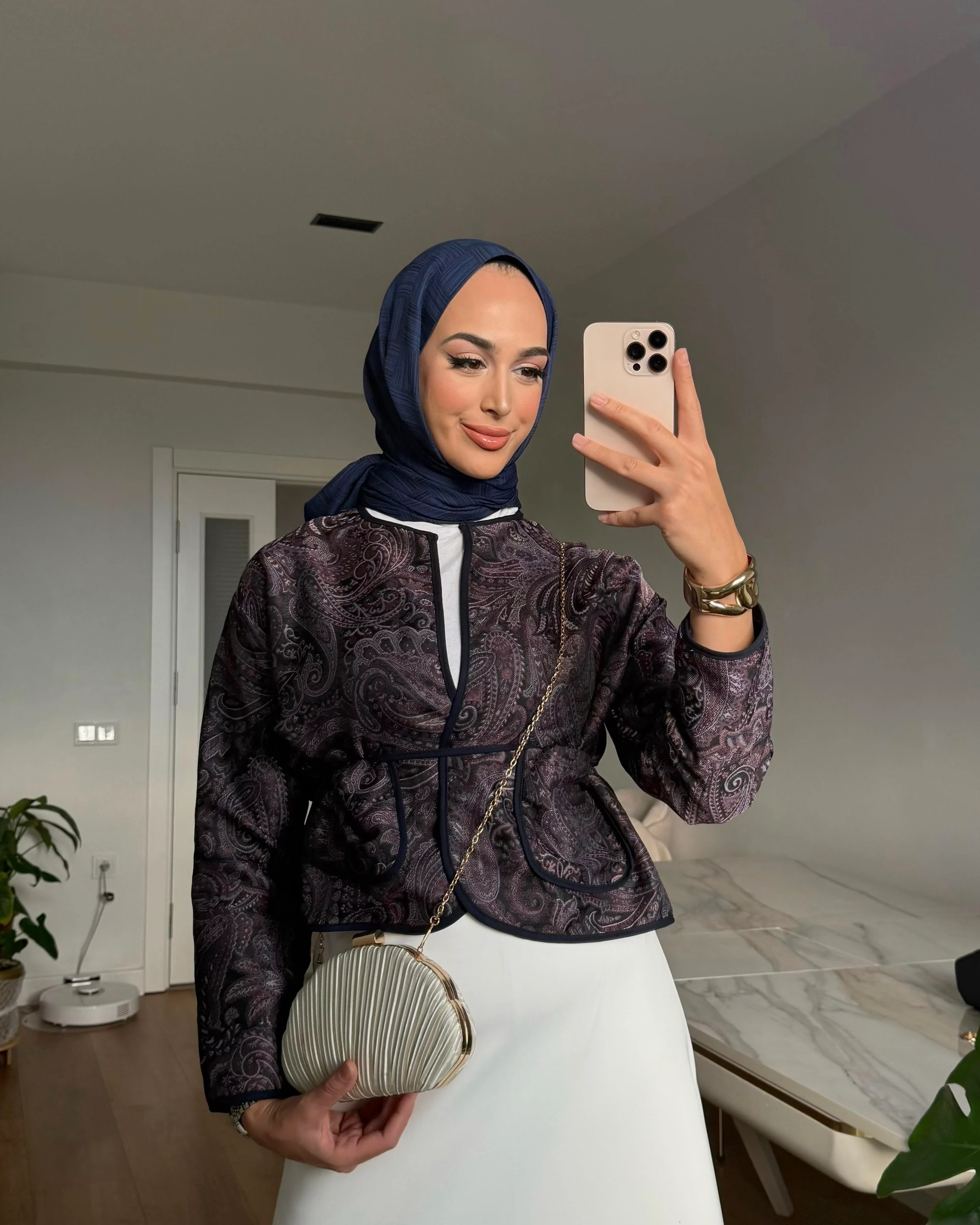 Desenli Ceket - Mürdüm