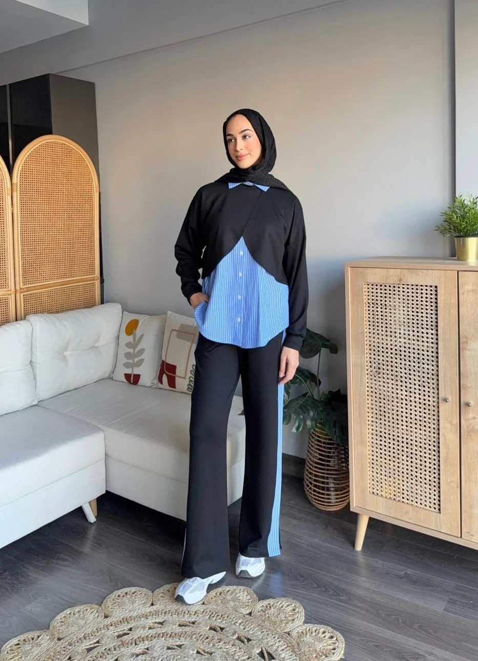 Gömlekli Eşofman Takım - Siyah