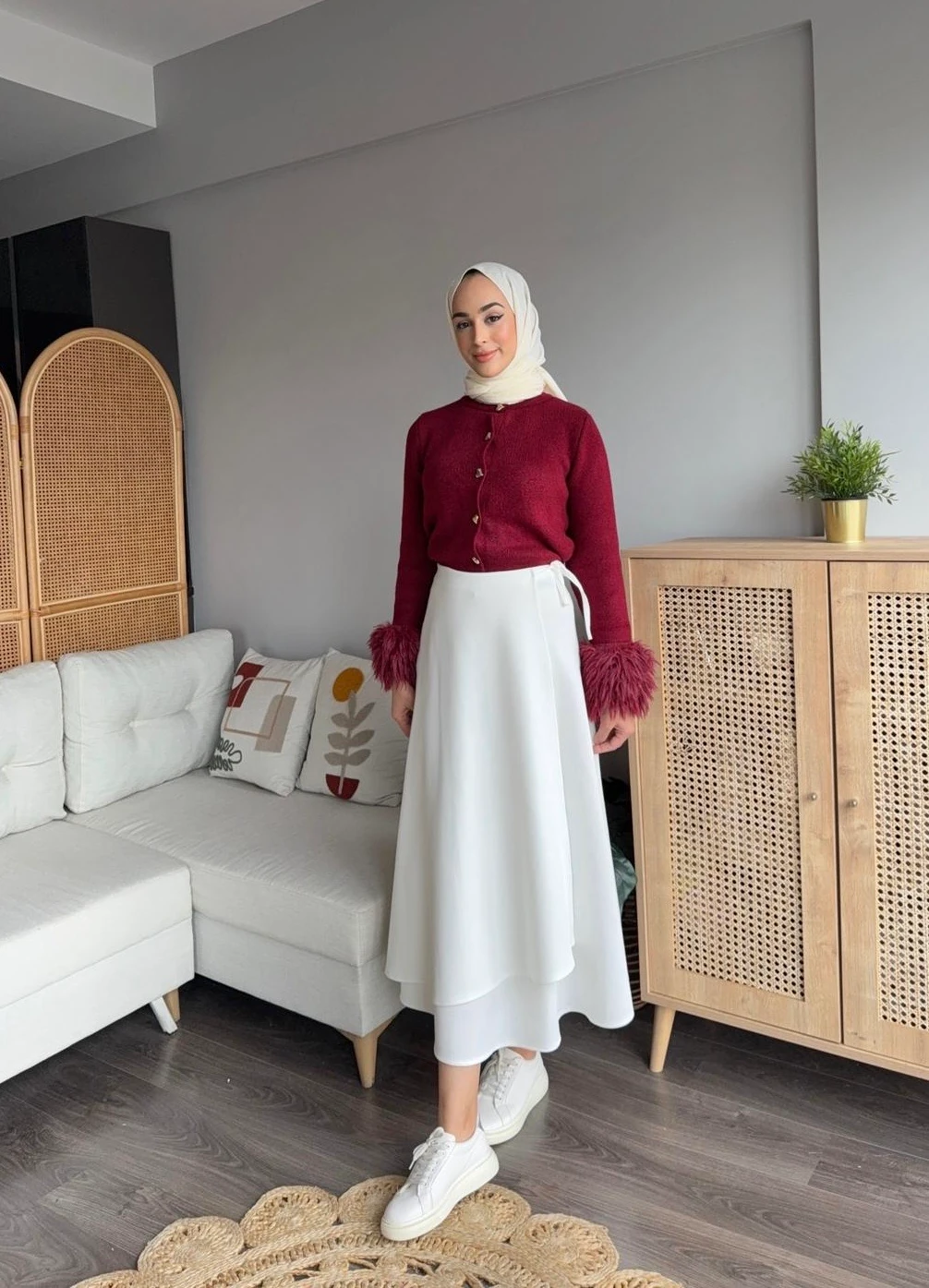 Bağlamalı Scuba Etek - Beyaz