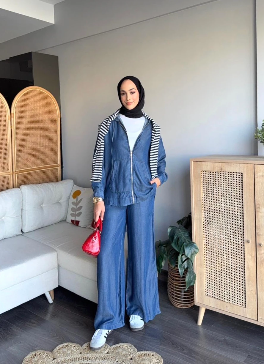 Tencel Jean Takım - Mavi