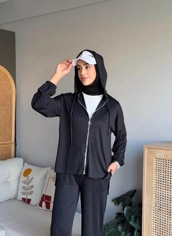 VV Fermuarlı Eşofman Takımı - Siyah