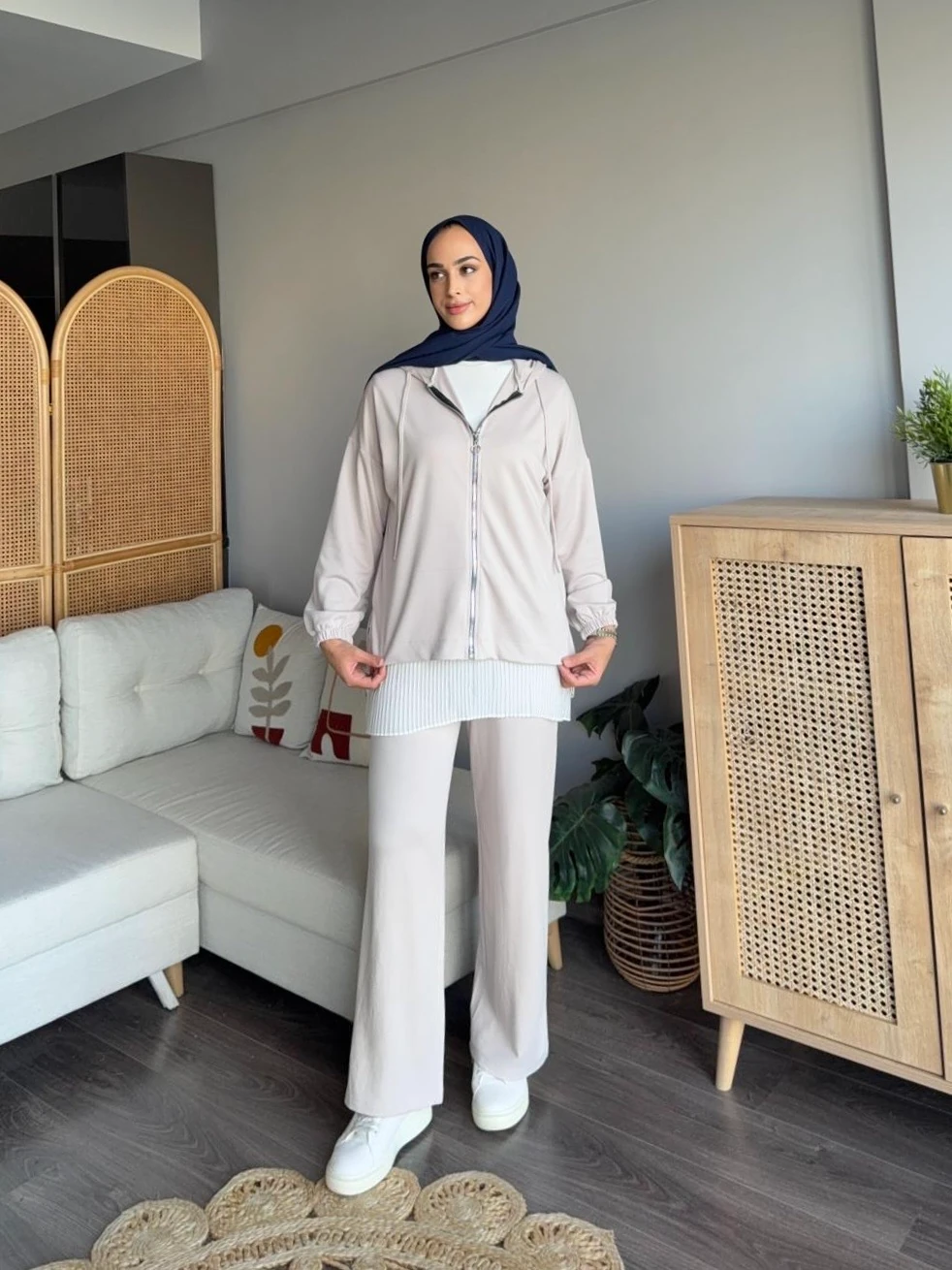 VV Fermuarlı Eşofman Takımı - Taş