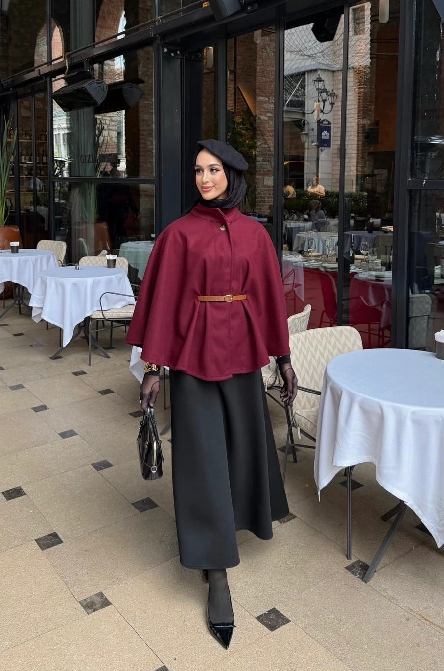 HT Kaşe Pelerin - Bordo