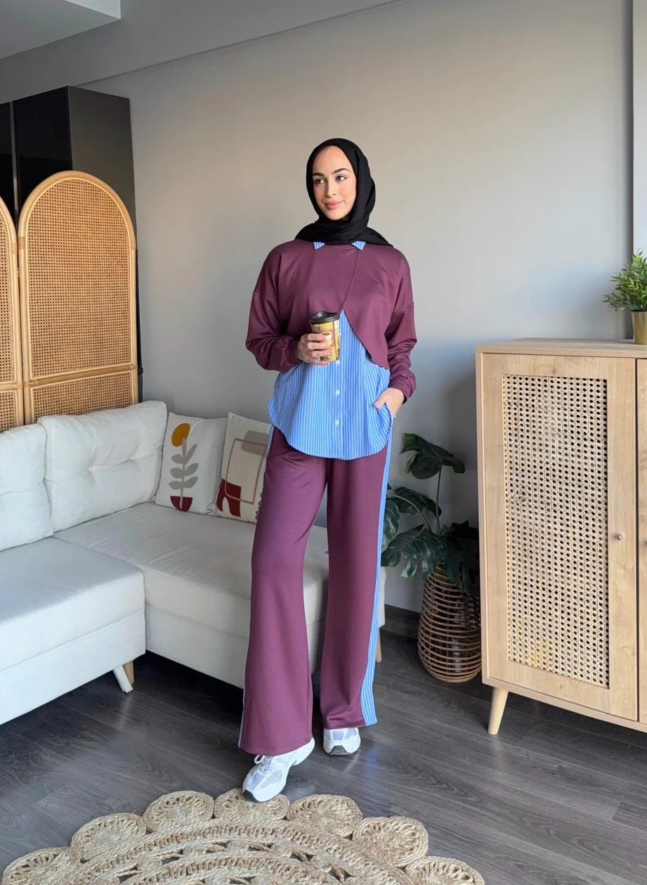 Gömlekli Eşofman Takım - Bordo