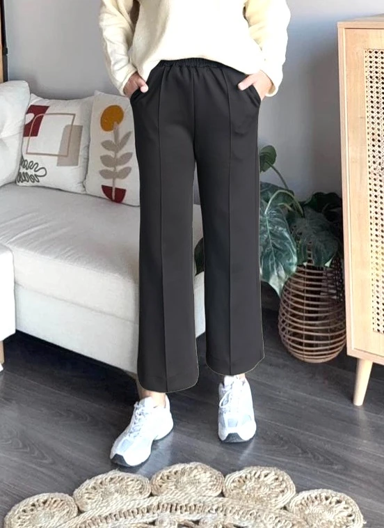 Dikişli Scuba Pantolon - Siyah