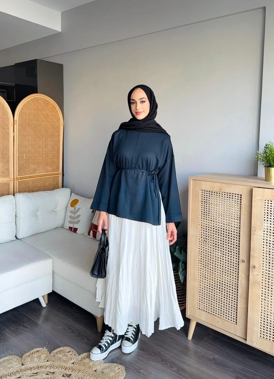 Bağcıklı sweatshirt - Lacivert