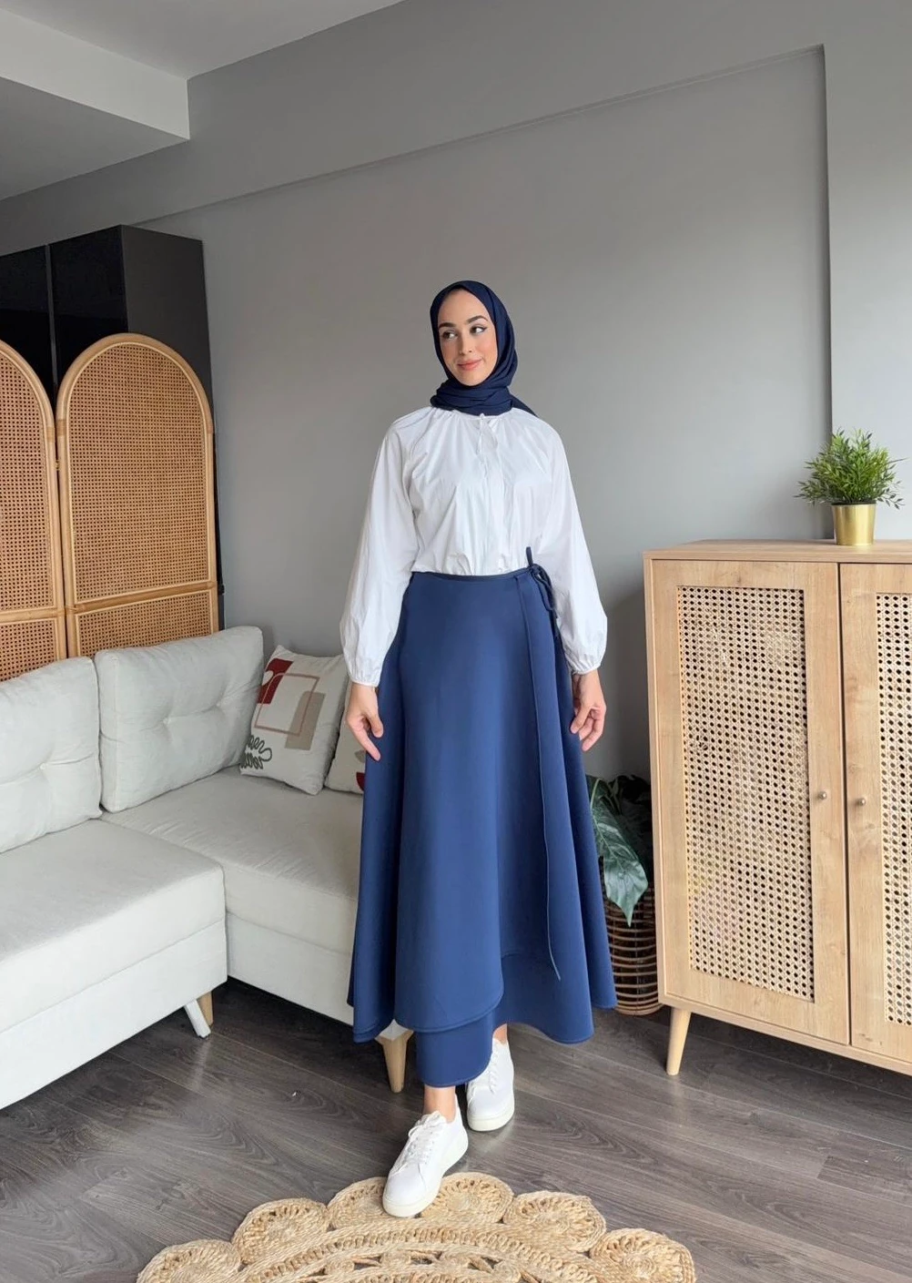Bağlamalı Scuba Etek - Lacivert