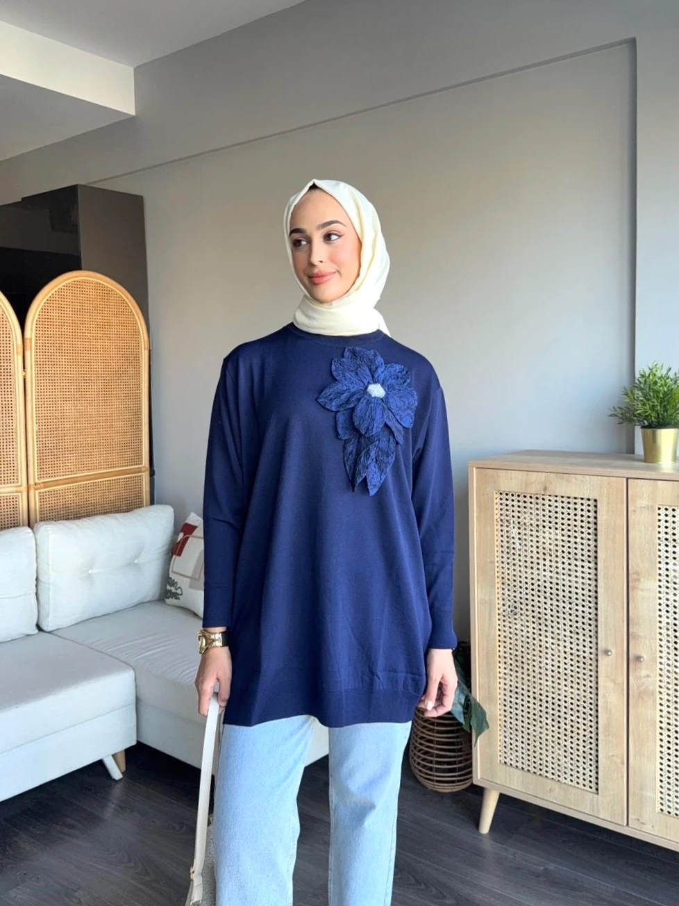 Zambak Merserize Tunik - Lacivert