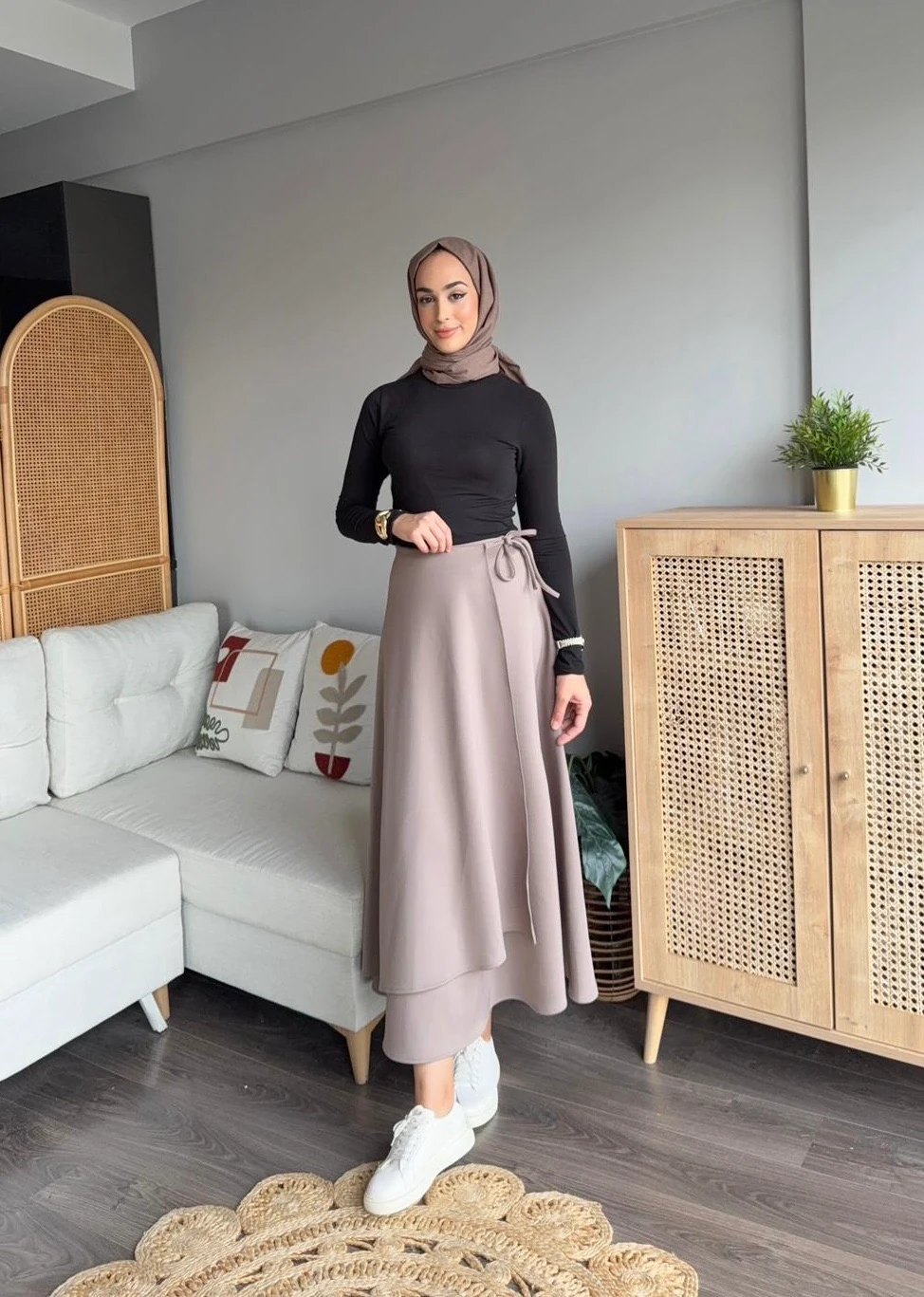 Bağlamalı Scuba Etek - Vizon