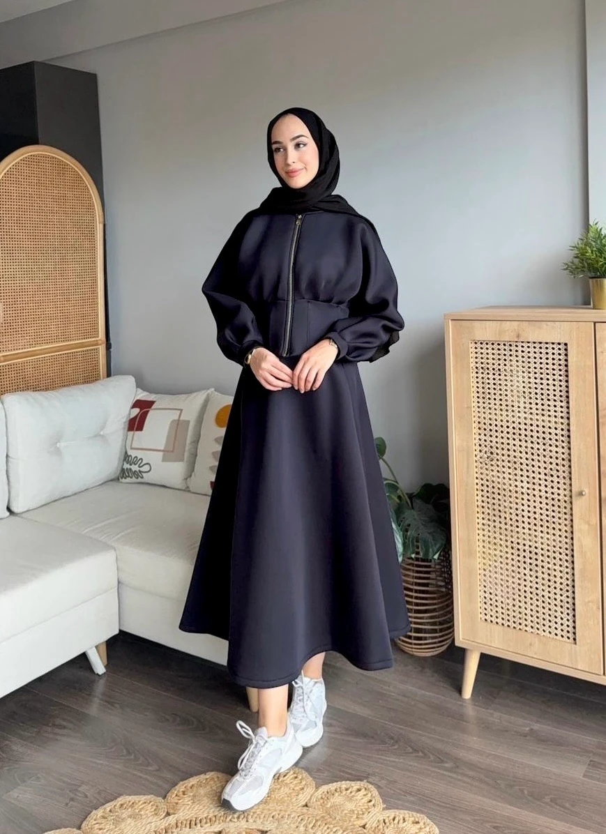 TB Fermuarlı Etekli Takım - Siyah