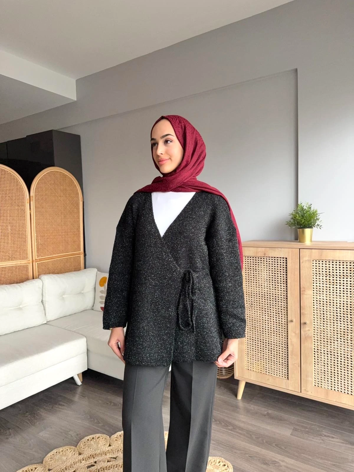 Simli Tiriko Kimono - Siyah