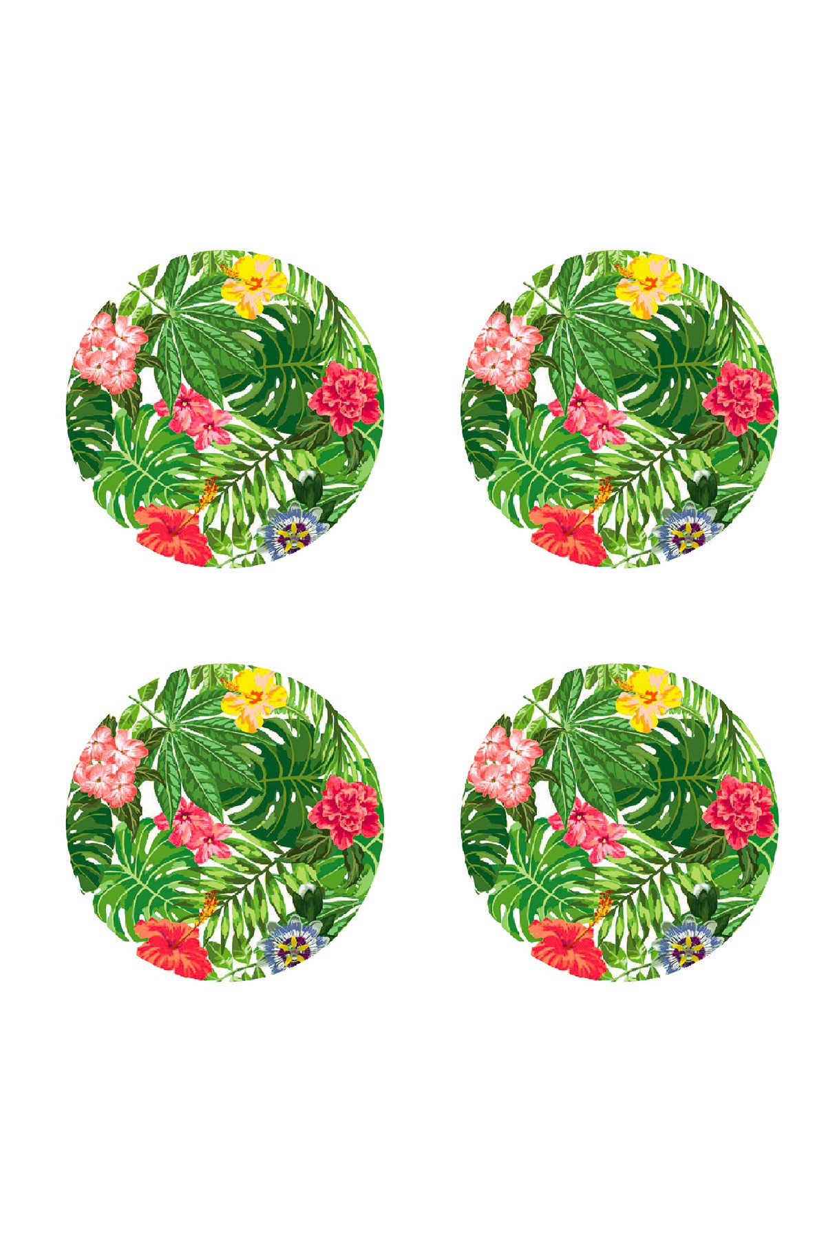 Yeşil Yapraklı Küçük Melamin Tabak 4'lü Set - Green Leaves