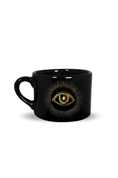 Vivas Göz Baskılı Siyah Küçük Kupa Kahve Kupası Kupa Bardak Kahve Fincanı Espresso Fincanı