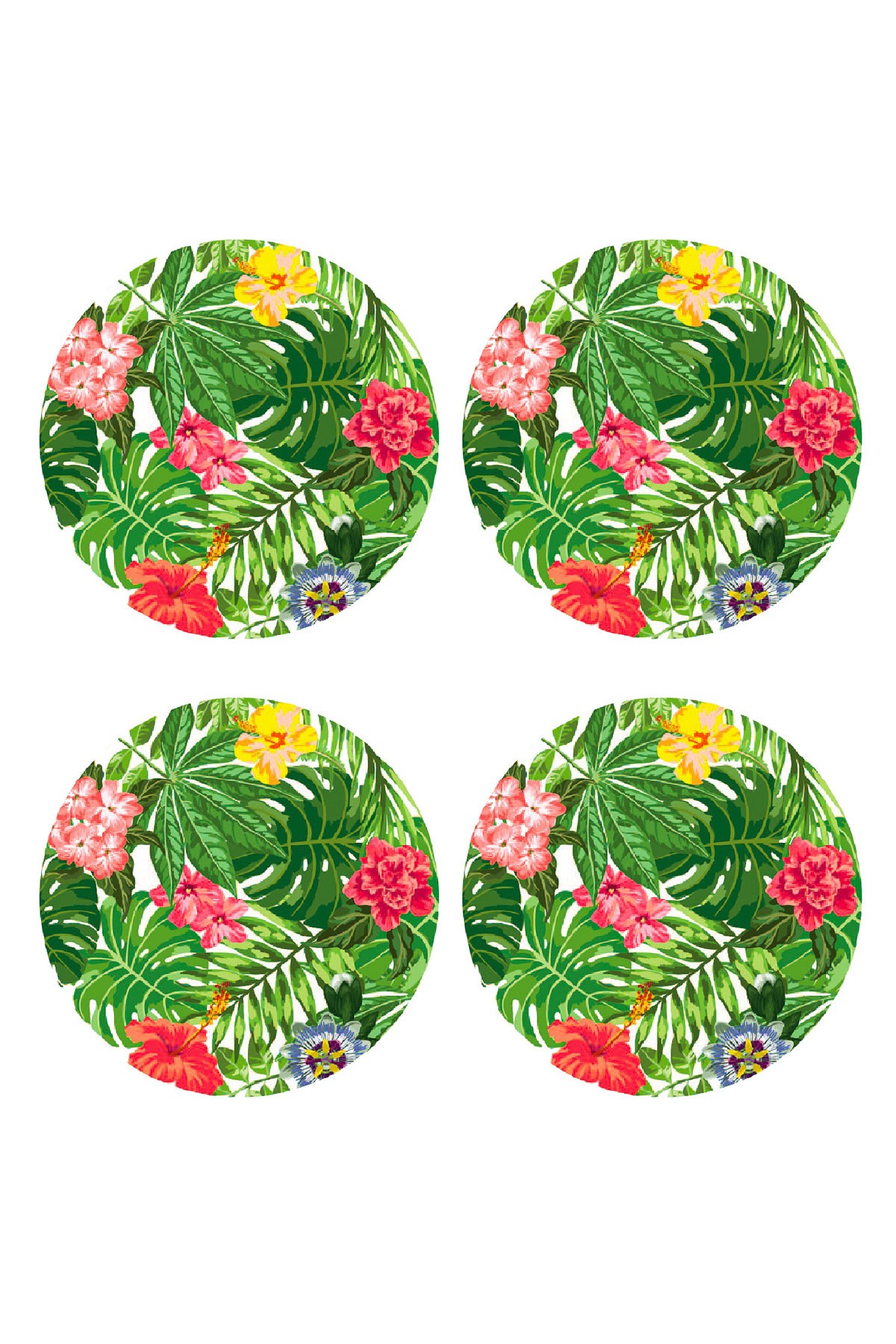 Yeşil Yapraklı Büyük Melamin Tabak 4'lü Set - Green Leaves