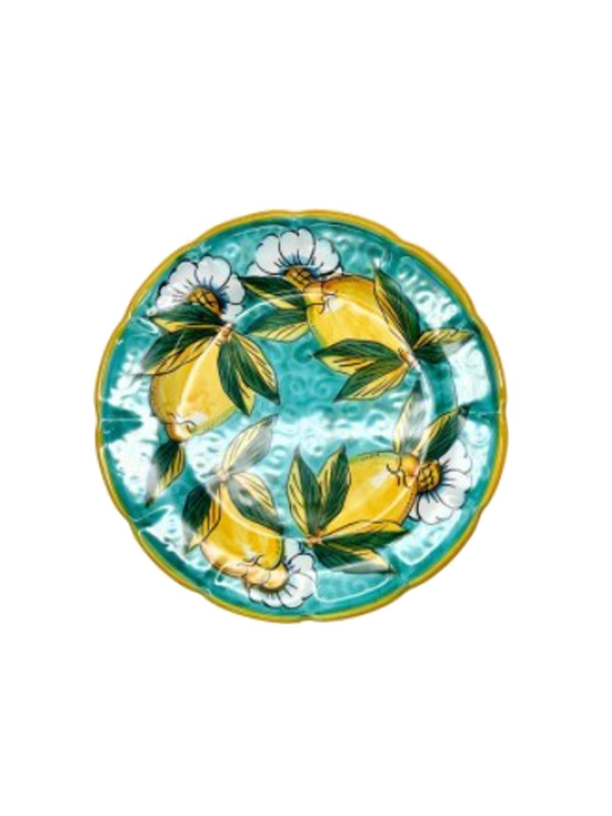 Italyan Limon ve Çiçekli Tabak Turkuaz 25 Cm