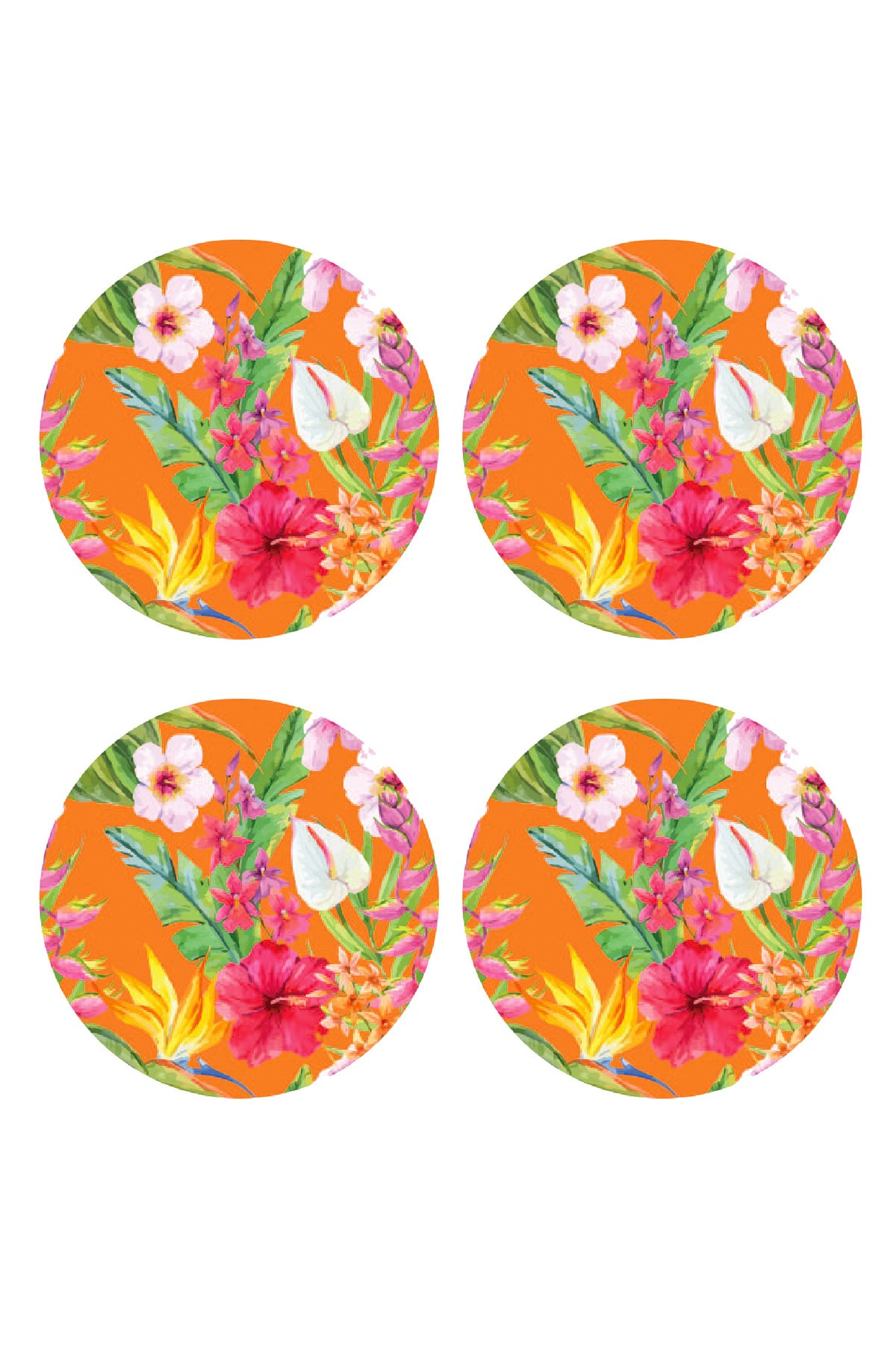 Egzotik Çiçekli Turuncu Büyük Melamin Tabak 4'lü Set - Egzotic Flowers