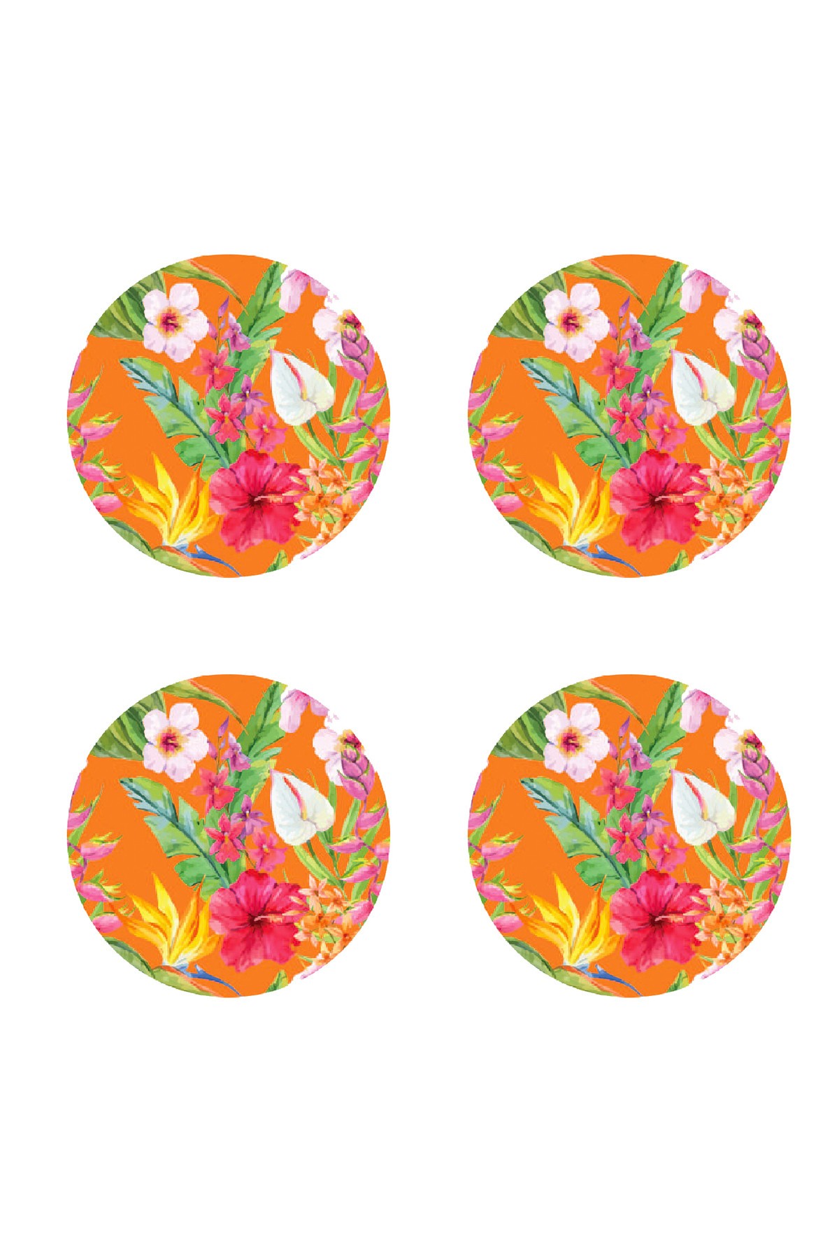 Egzotik Çiçekli Turuncu Küçük Melamin Tabak 4'lü Set - Egzotic Flowers