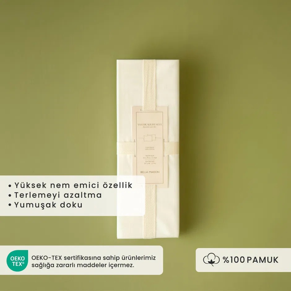 %100 Pamuk Ranforce Basic Yastık Kılıfı 2'li Krem (50x70 cm)
