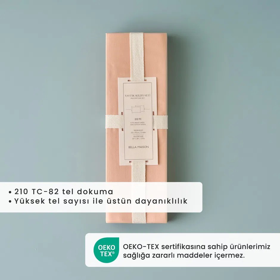 %100 Pamuk Saten 2'li Yastık Kılıfı Somon (50x70 cm)