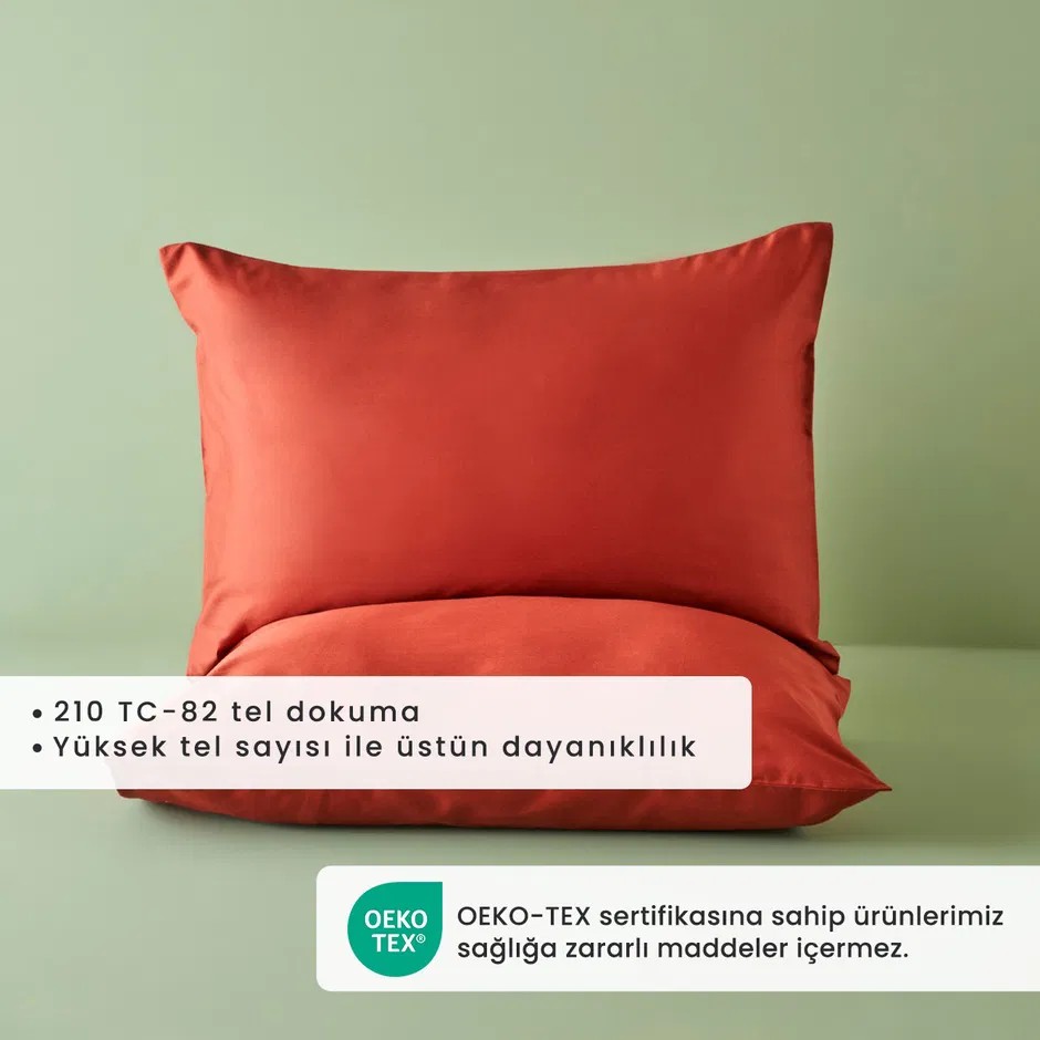 Supreme %100 Pamuk Saten 2'li Yastık Kılıfı Kiremit (50x70 cm)