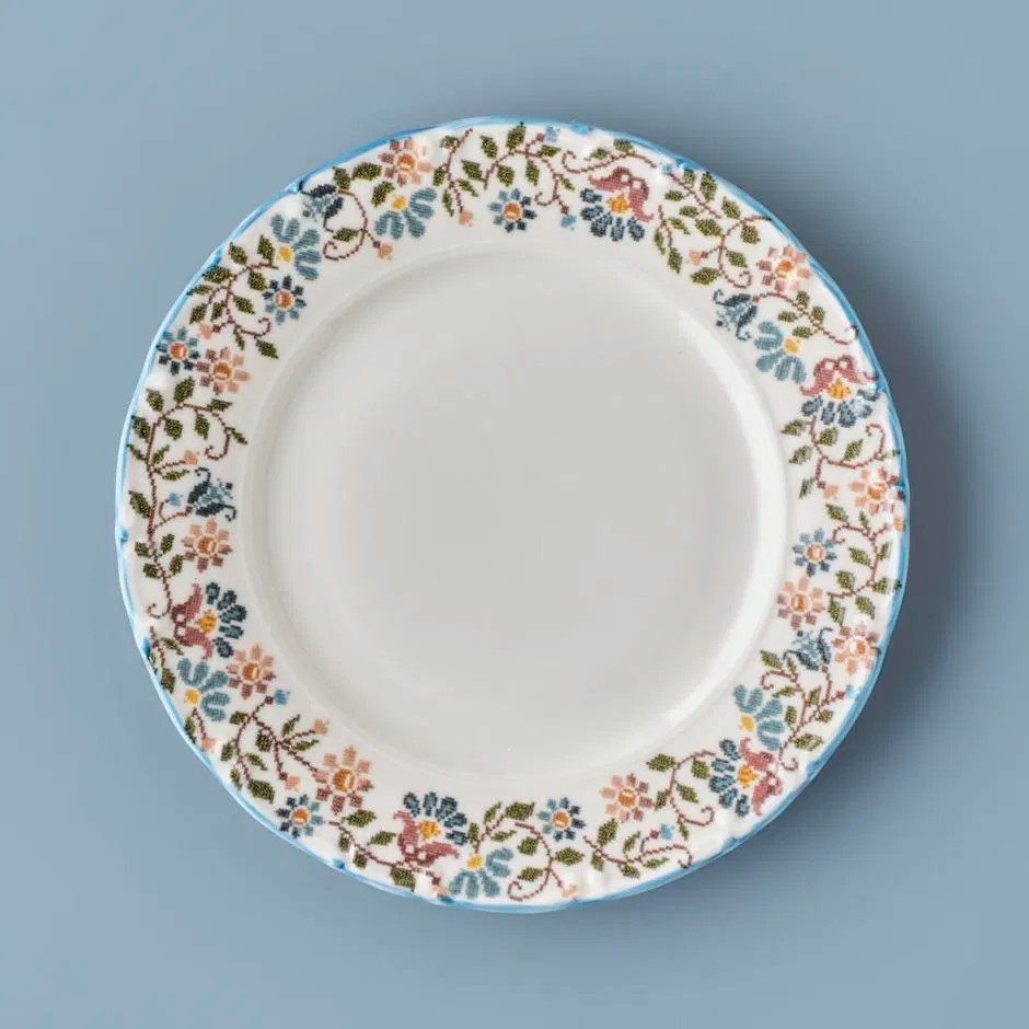 Vintage Porselen 24 Parça 6 Kişilik Yemek Takımı Mavi 