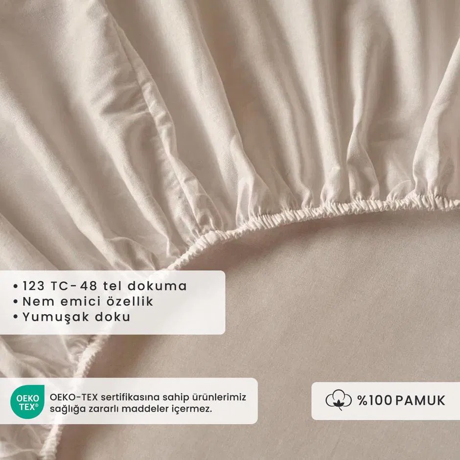 %100 Pamuk Ranforce Çift Kişilik Lastikli Çarşaf Beyaz (160x200 cm)