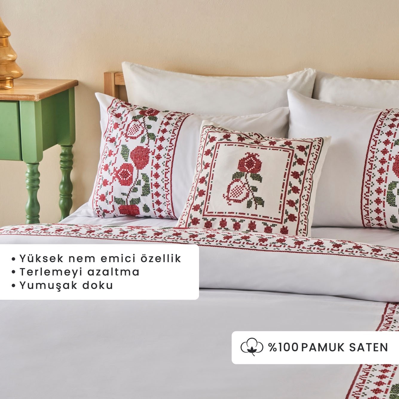 %100 Pamuk Saten Jolly Çift Kişilik Nevresim Seti Kırmızı (200x220 cm)