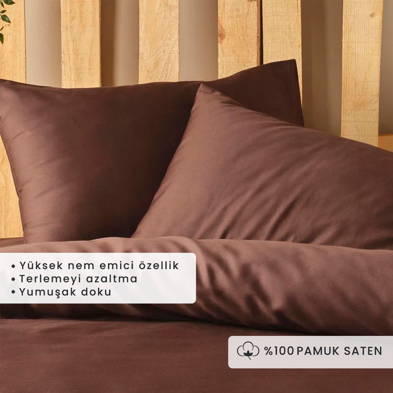 %100 Pamuk Saten Supreme Basic Çift Kişilik Nevresim Seti Kahverengi (200x220 cm)