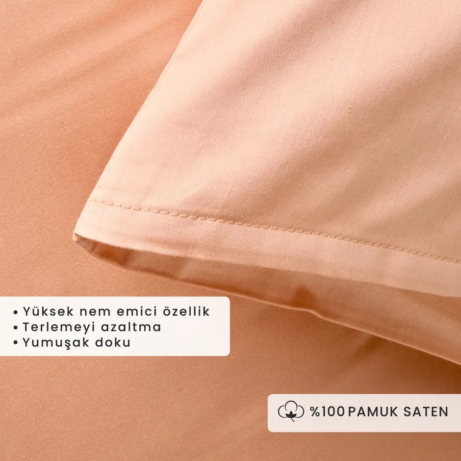 %100 Pamuk Saten 2'li Yastık Kılıfı Somon (50x70 cm)
