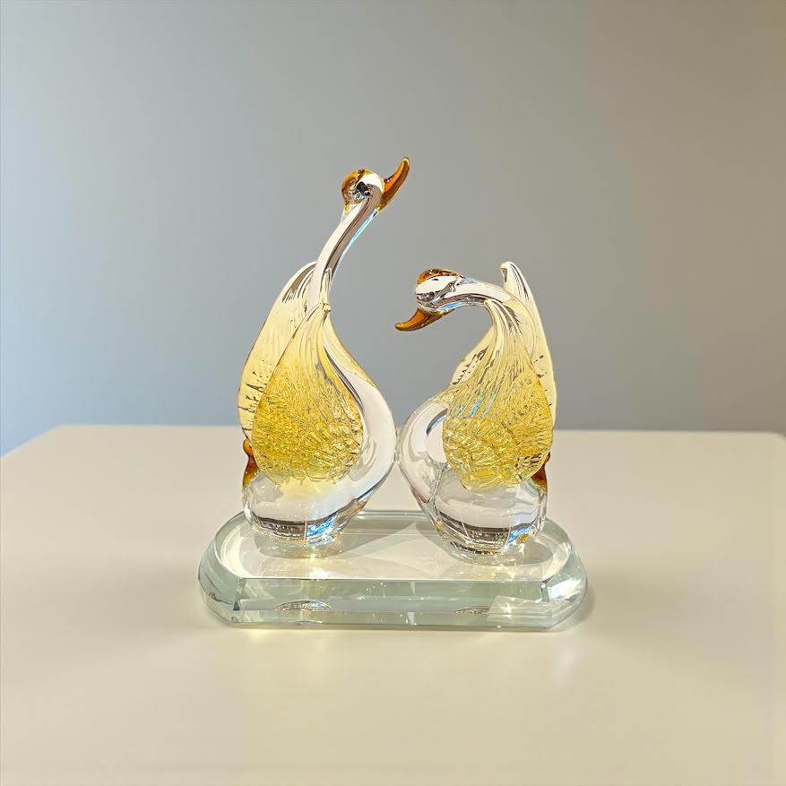 Kristal Kuğu Çifti Dekor - Sarı