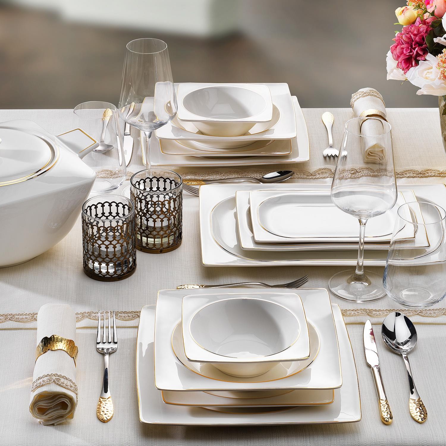 Glamor Pure Yemek Takımı 60 Parça-Gold