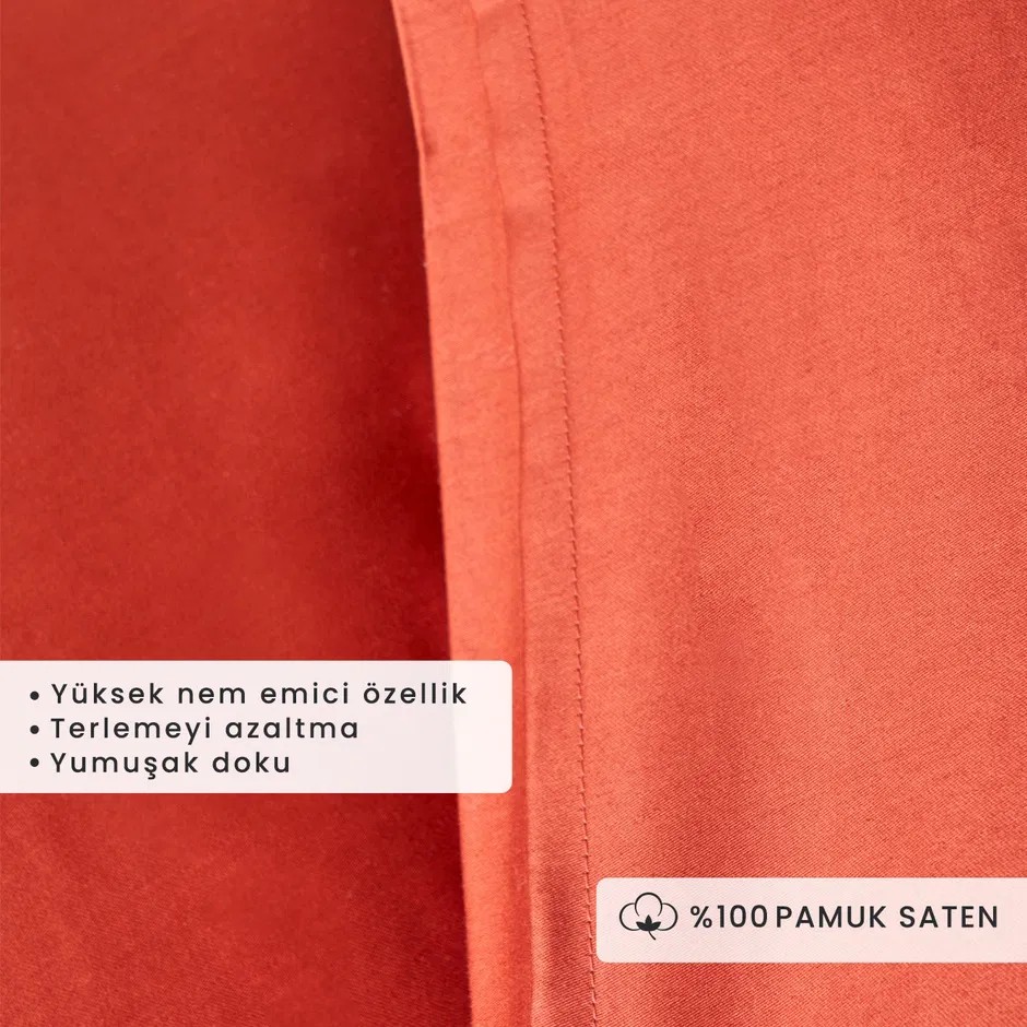 Supreme %100 Pamuk Saten 2'li Yastık Kılıfı Kiremit (50x70 cm)